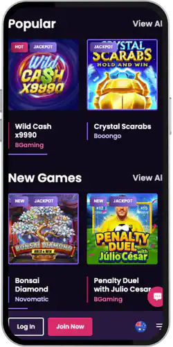 VegasNow Casino Find the games section