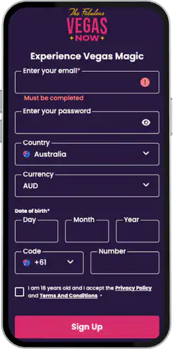 VegasNow Casino register