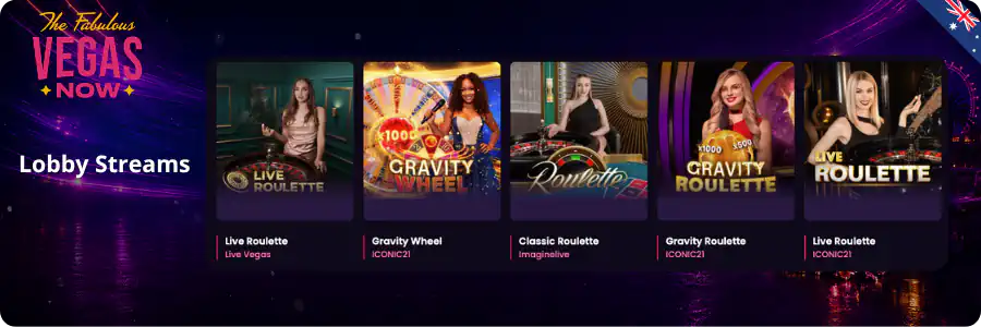 VegasNow Online Casino Lobby Streams